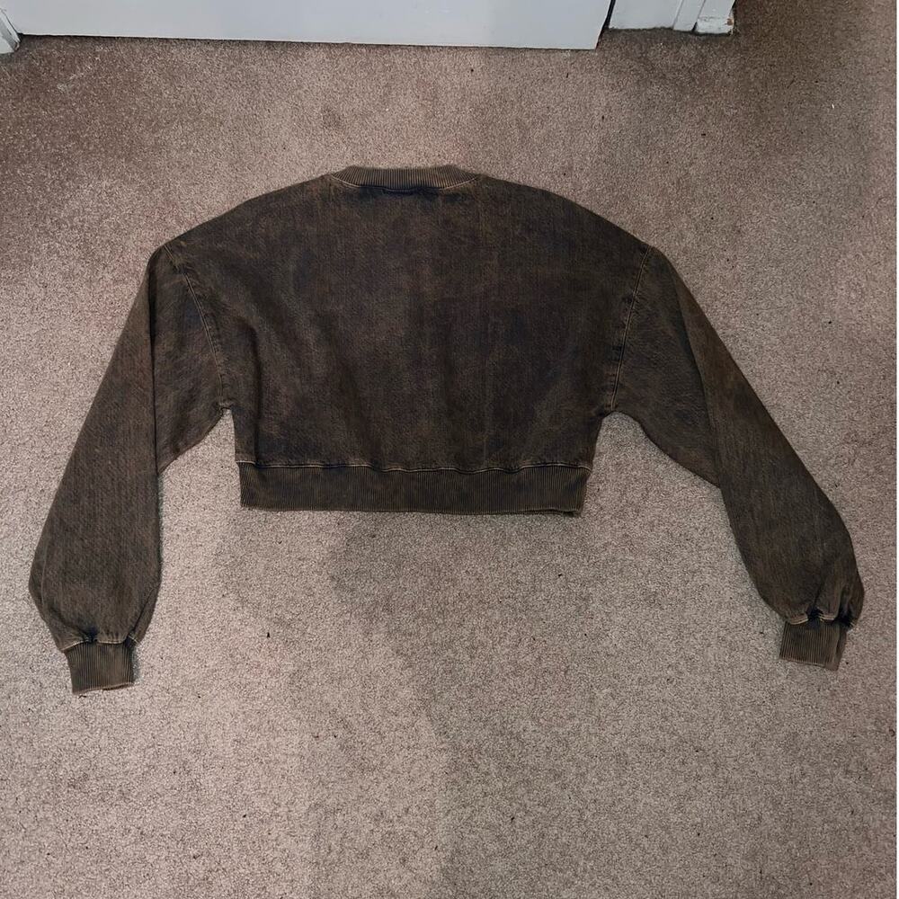 New ZARA Acid Washed Denim Cropped Sweatshirt size S - Picture 6 of 7